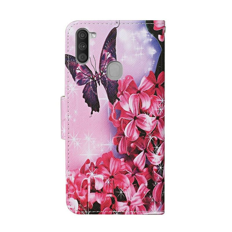 Kotelot Samsung Galaxy M11 Floral Butterflies Lanyard