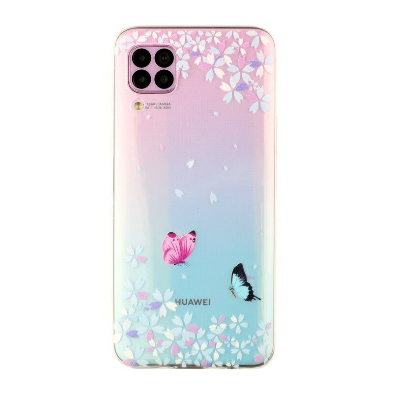 Case Huawei P40 Lite Läpinäkyvät Perhoset Ja Kukat