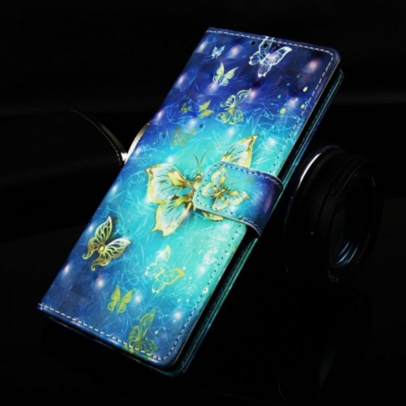 Nahkakotelo Samsung Galaxy A30 / A20 Suojaketju Kuori Golden Butterflies Ja Kaulanauha