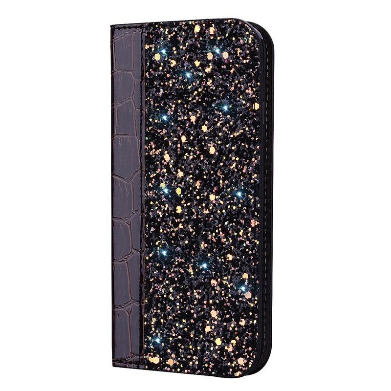 Puhelinkuoret Samsung Galaxy A30 / A20 Kotelot Flip Crocodile Skin Ja Glitter Effect