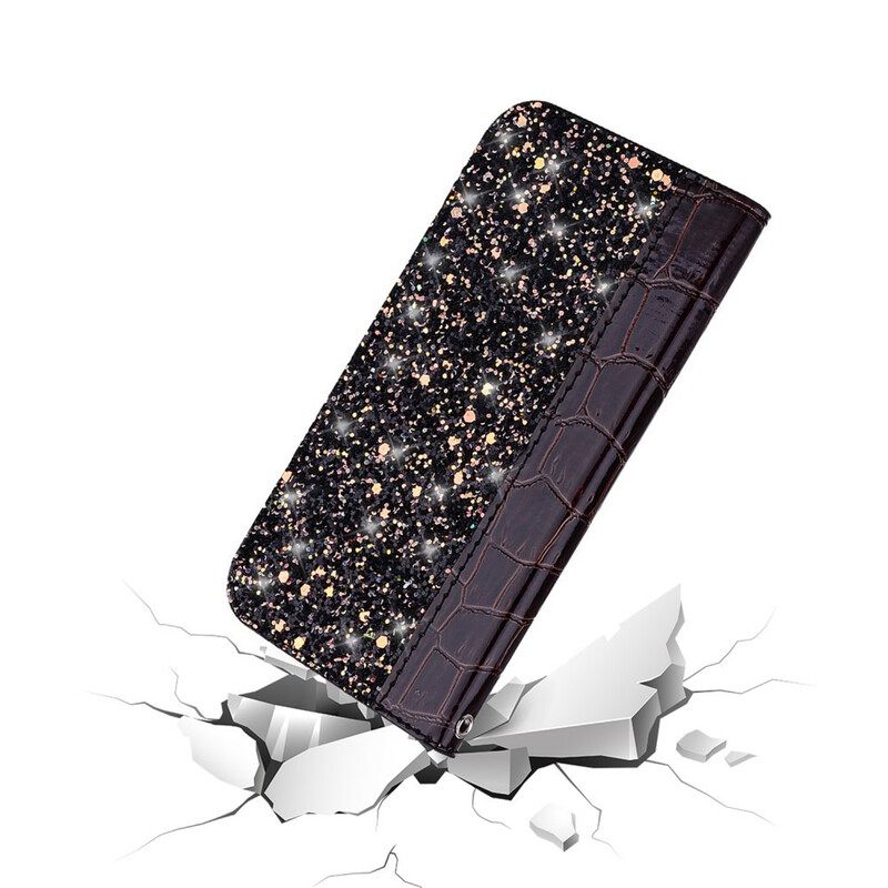 Puhelinkuoret Samsung Galaxy A30 / A20 Kotelot Flip Crocodile Skin Ja Glitter Effect