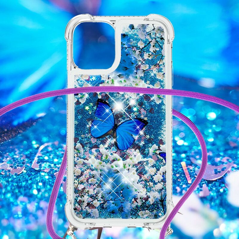 Case iPhone 13 Pro Kiristysnyörillä Butterfly Sequin Kiristysnyöri