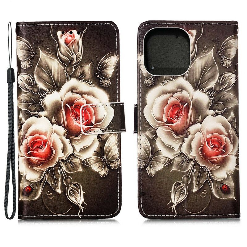 Flip Case iPhone 13 Pro Golden Roses