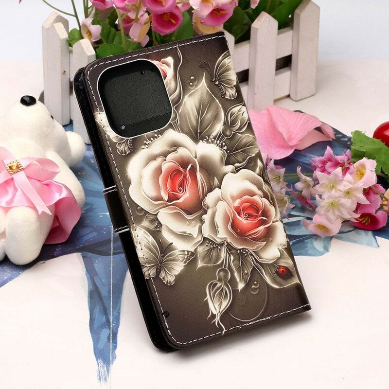 Flip Case iPhone 13 Pro Golden Roses