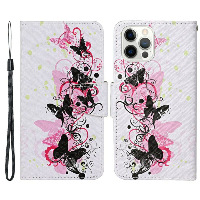 Flip Case iPhone 13 Pro Masterful Butterflies With Lanyard