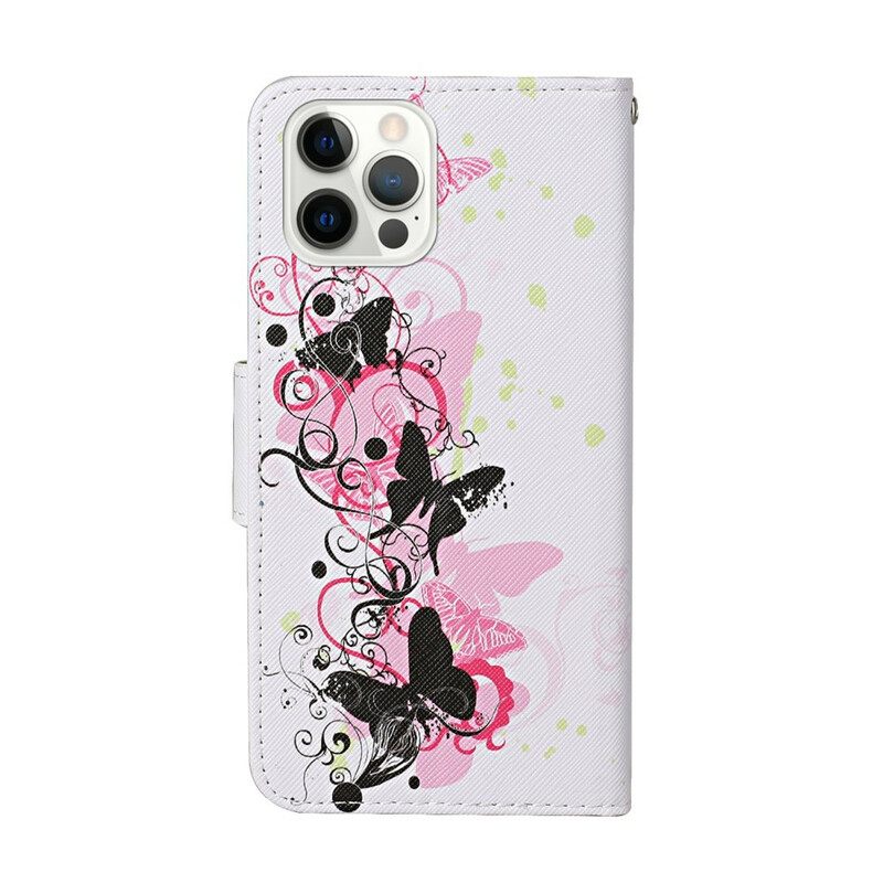 Flip Case iPhone 13 Pro Masterful Butterflies With Lanyard