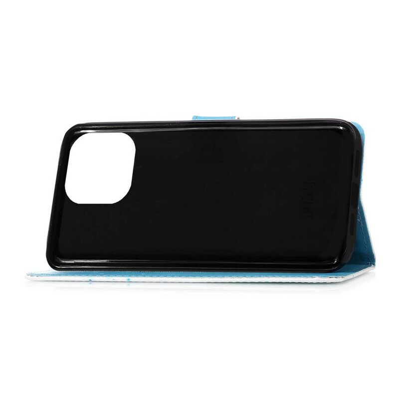 Flip Case iPhone 13 Pro Suojaketju Kuori Eiffel-tornin Perhoset Kaulanauhalla