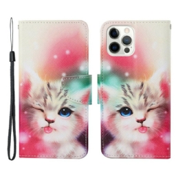 Kotelot iPhone 13 Pro Cat Stories With Lanyard