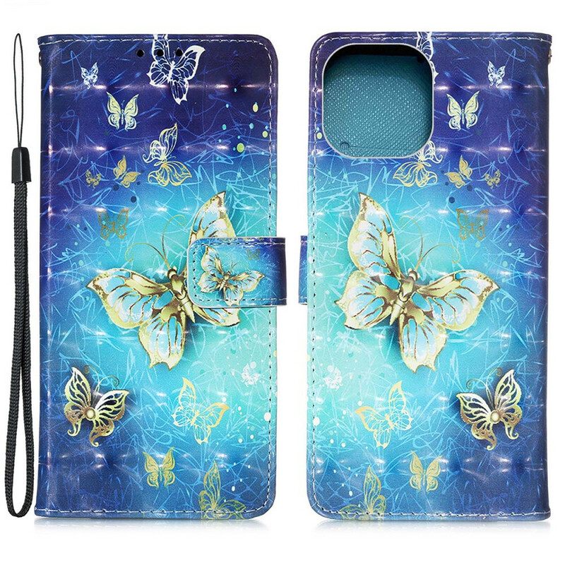 Kotelot iPhone 13 Pro Golden Butterflies Lanyard