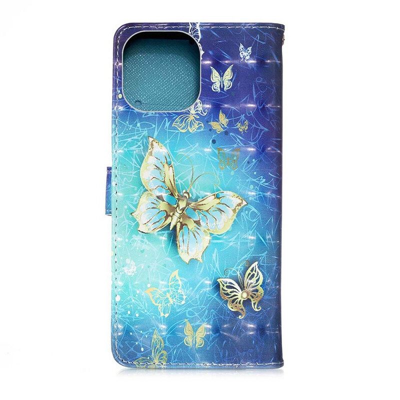 Kotelot iPhone 13 Pro Golden Butterflies Lanyard