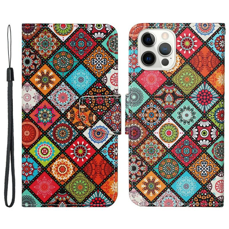 Kotelot iPhone 13 Pro Patchwork Mandalas Kaulanauhalla