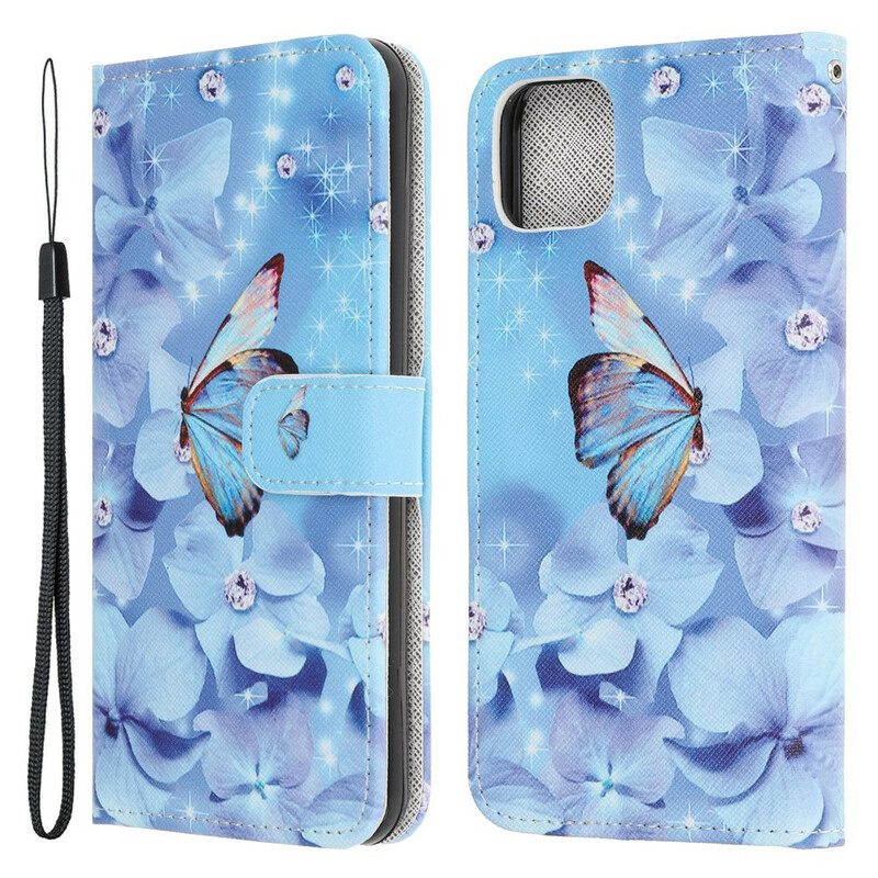 Kotelot iPhone 13 Pro Suojaketju Kuori Diamond Butterflies Hihnalla