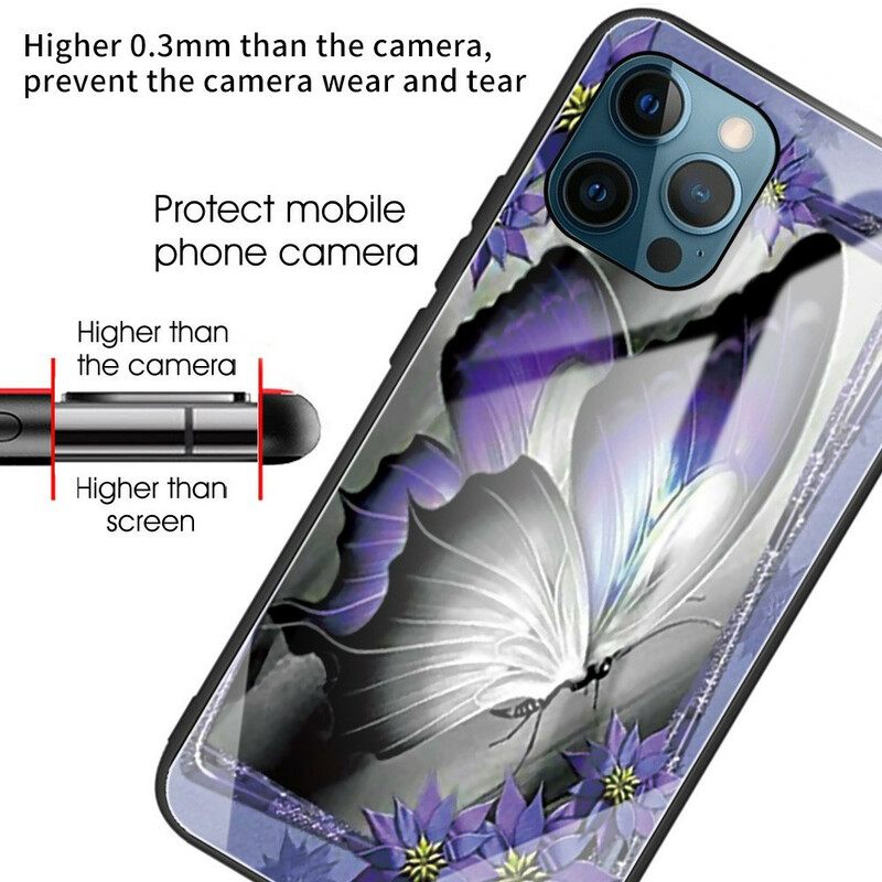 Kuori iPhone 13 Pro Purple Butterfly Karkaistu Lasi