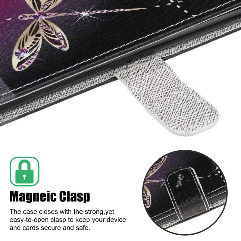 Nahkakotelo iPhone 13 Pro Suojaketju Kuori Strappy Dragonflies