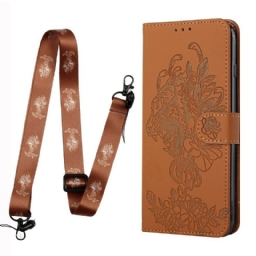 Nahkakotelo iPhone 13 Pro Suojaketju Kuori Tiger Baroque Strap