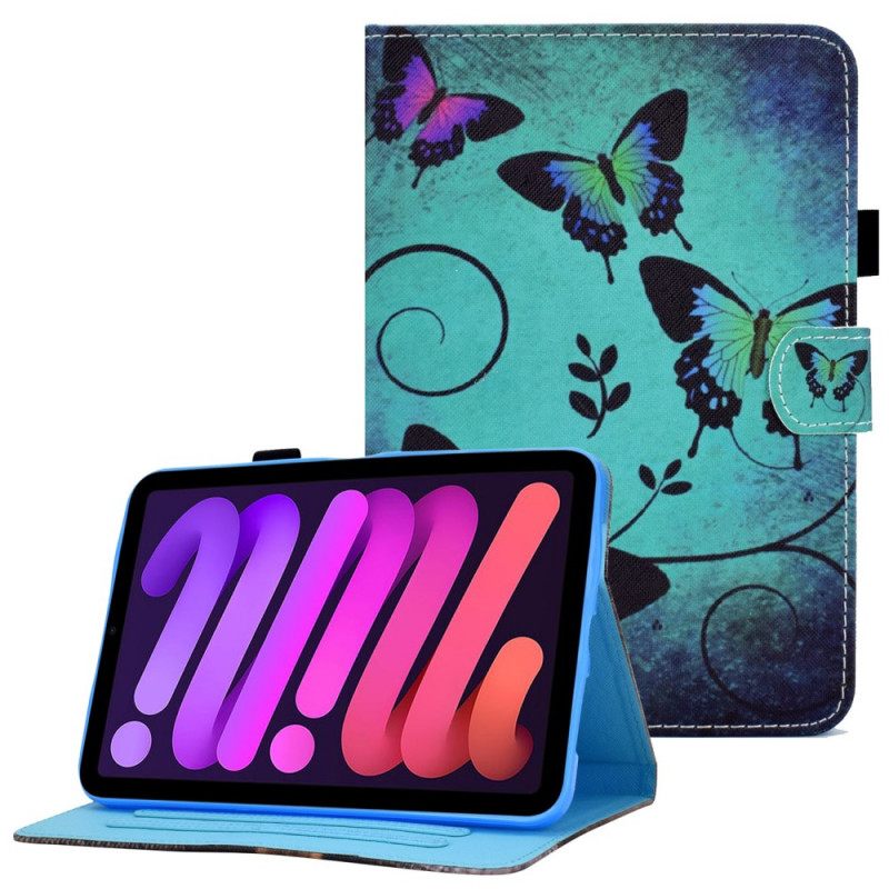 Kotelot iPad Mini 6 (2021) Butterflies Vihreällä Näytöllä