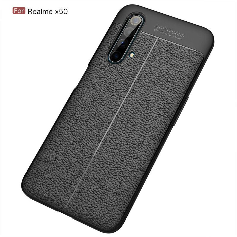 Case Realme X50 Double Line Litchi Leather Effect