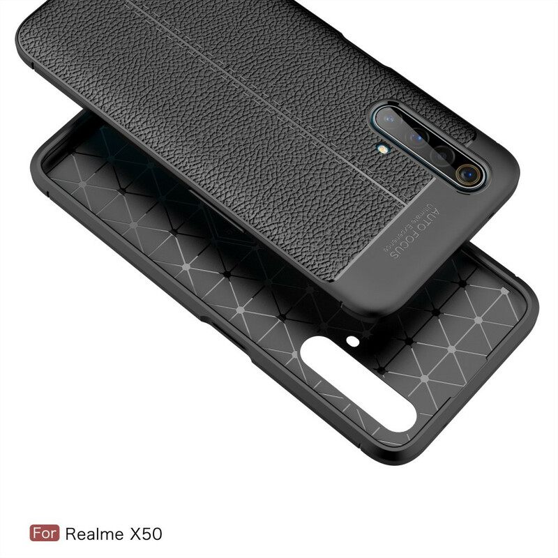 Case Realme X50 Double Line Litchi Leather Effect