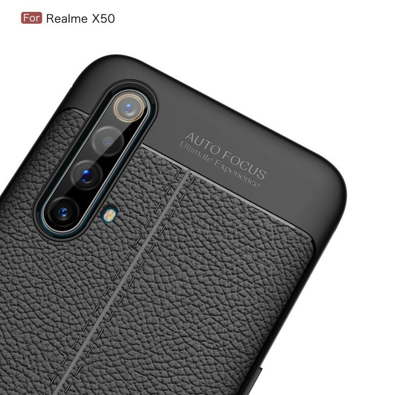 Case Realme X50 Double Line Litchi Leather Effect