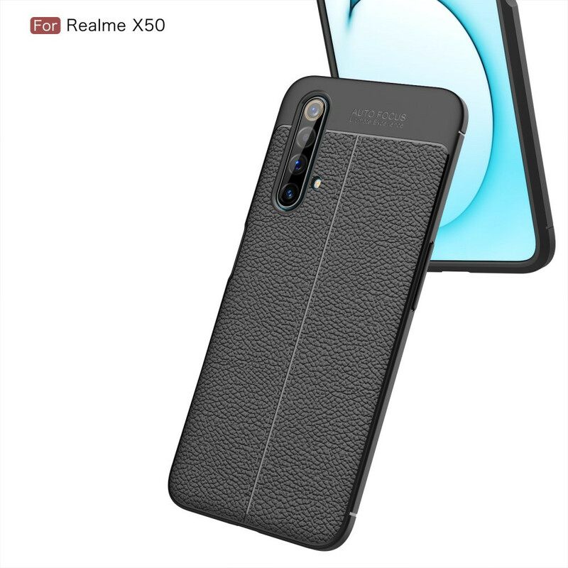 Case Realme X50 Double Line Litchi Leather Effect