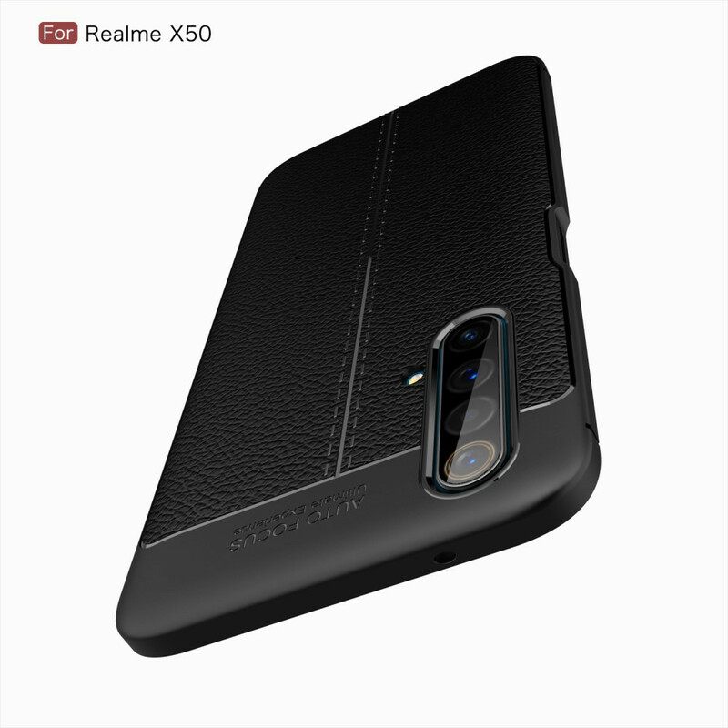 Case Realme X50 Double Line Litchi Leather Effect