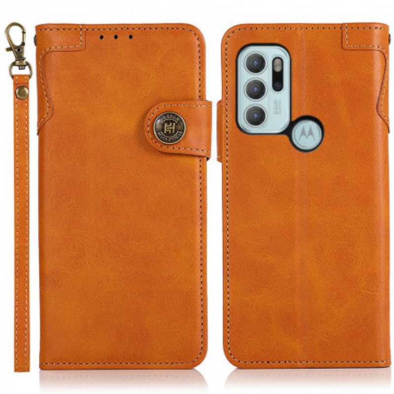 Kotelot Moto G60S Faux Leather Button Khazneh