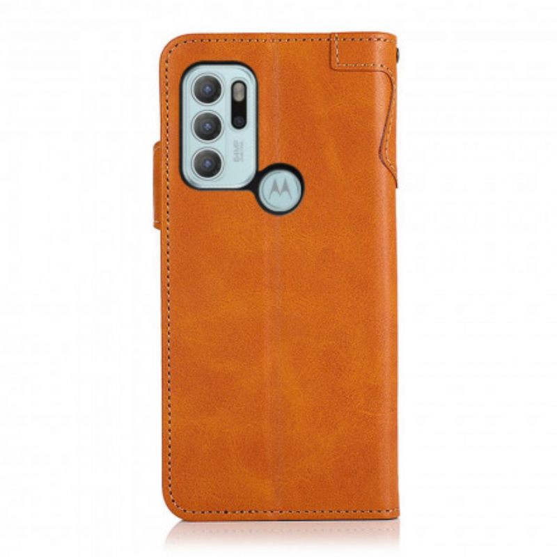 Kotelot Moto G60S Faux Leather Button Khazneh