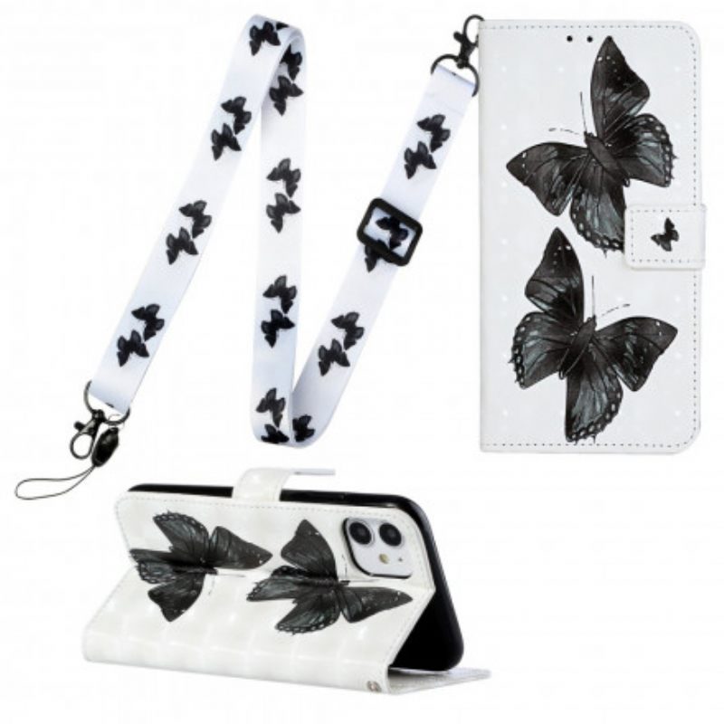 Flip Case iPhone 11 Suojaketju Kuori Butterfly Säädettävä Hihna