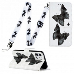 Flip Case iPhone 11 Suojaketju Kuori Butterfly Säädettävä Hihna