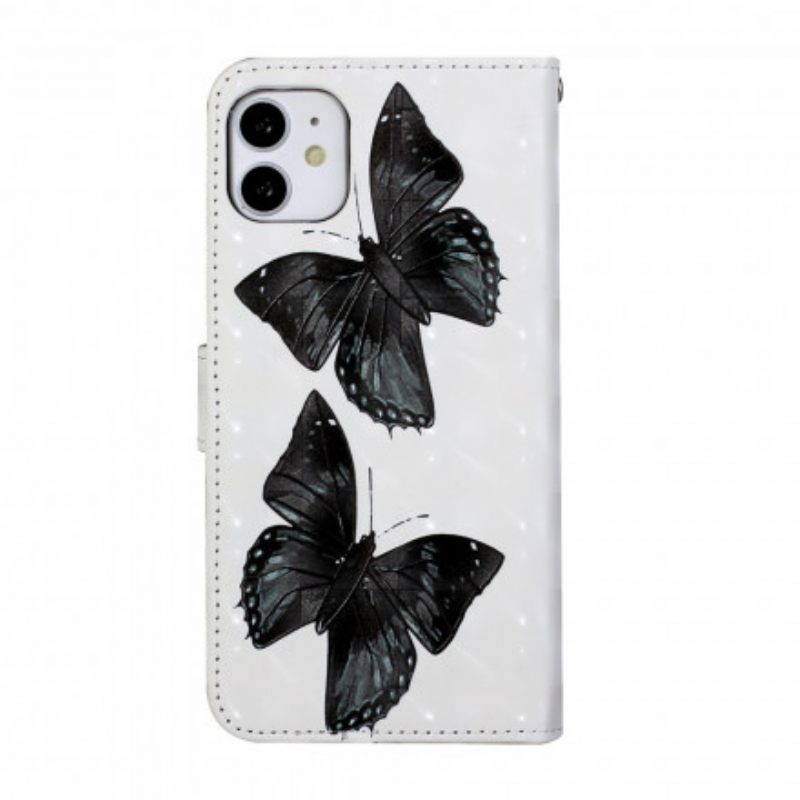 Flip Case iPhone 11 Suojaketju Kuori Butterfly Säädettävä Hihna