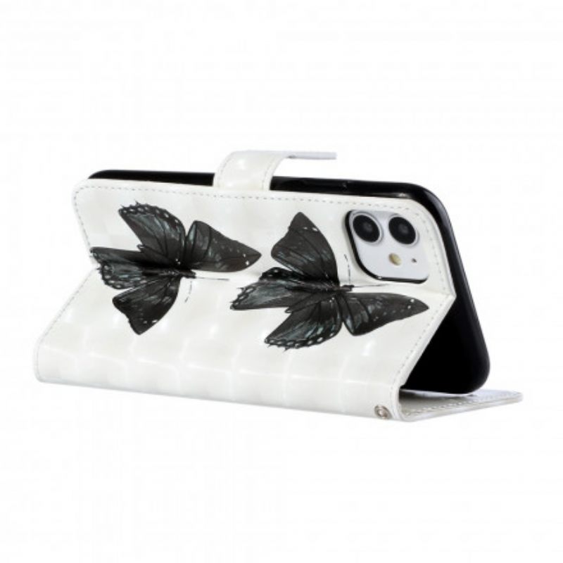 Flip Case iPhone 11 Suojaketju Kuori Butterfly Säädettävä Hihna