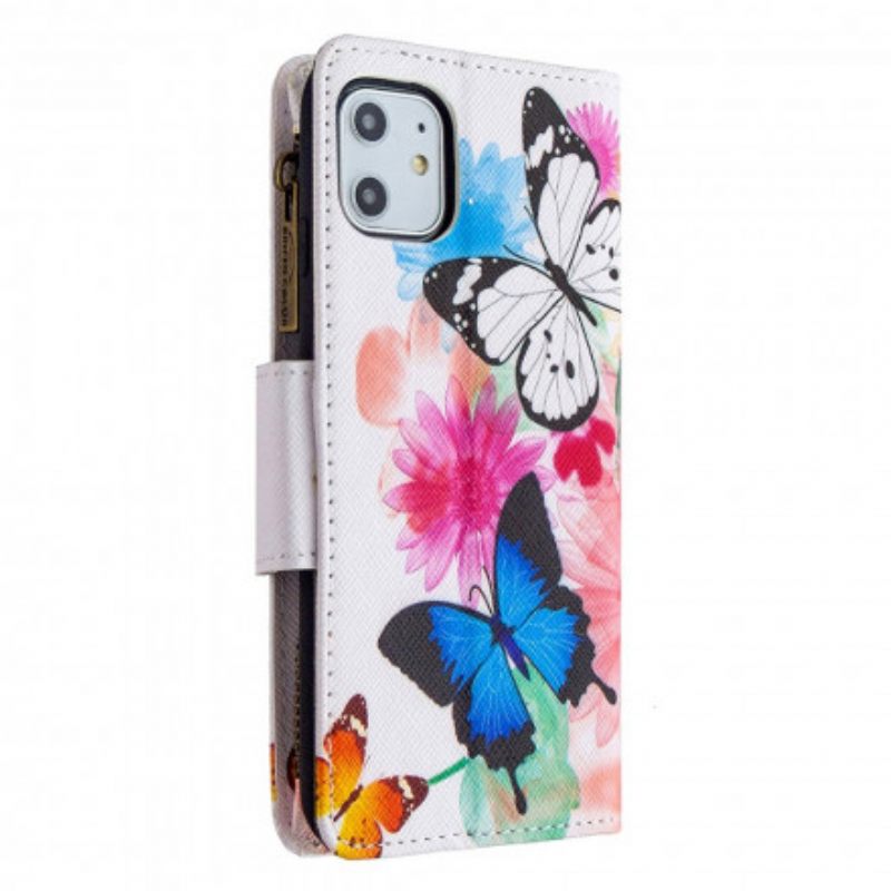 Kotelot iPhone 11 Butterflies Vetoketjullinen Tasku