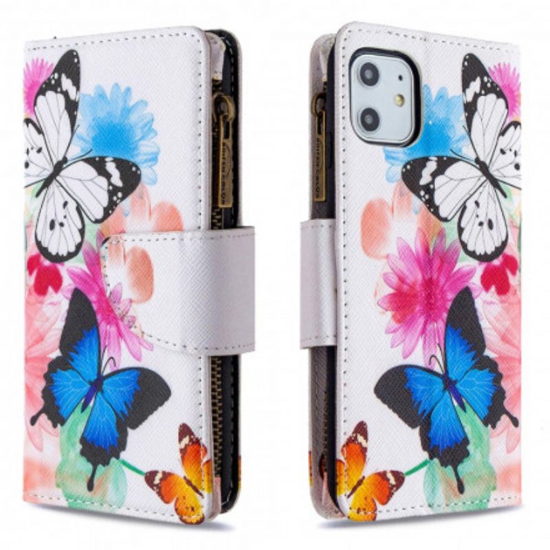 Kotelot iPhone 11 Butterflies Vetoketjullinen Tasku