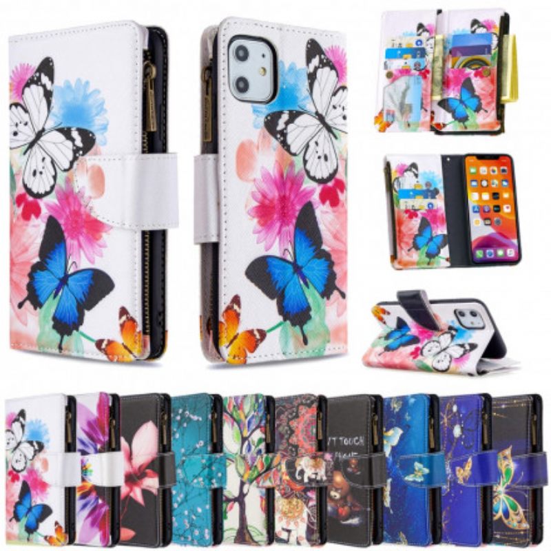 Kotelot iPhone 11 Butterflies Vetoketjullinen Tasku