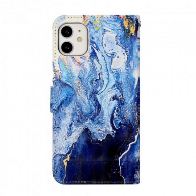 Nahkakotelo iPhone 11 Suojaketju Kuori Marble Säädettävä Hihna