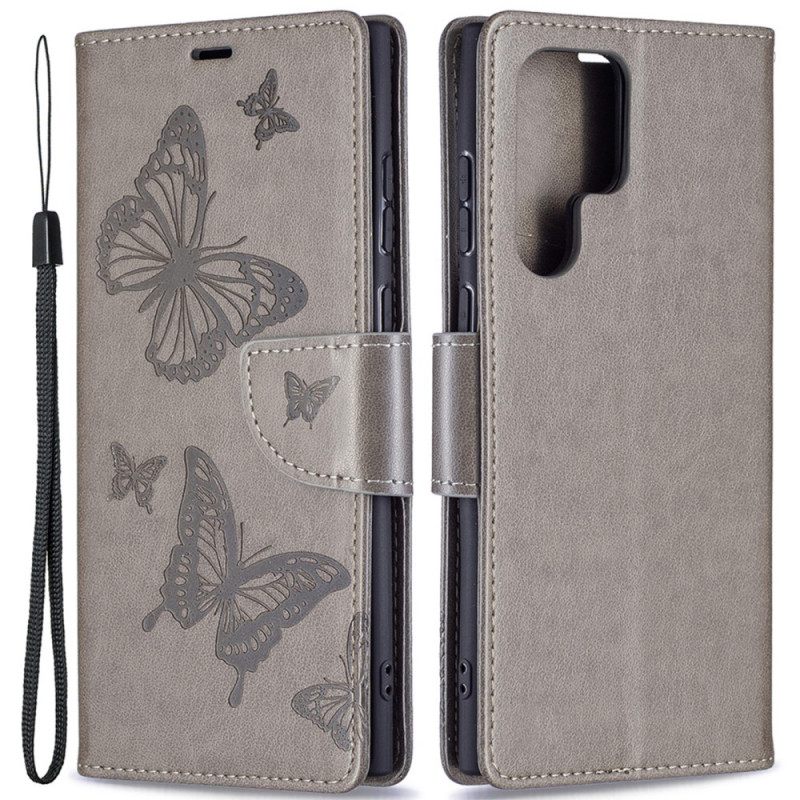 Flip Case Samsung Galaxy S22 Ultra 5G Butterflies In Flight With Lanyard