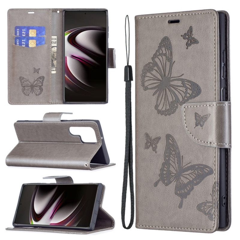 Flip Case Samsung Galaxy S22 Ultra 5G Butterflies In Flight With Lanyard