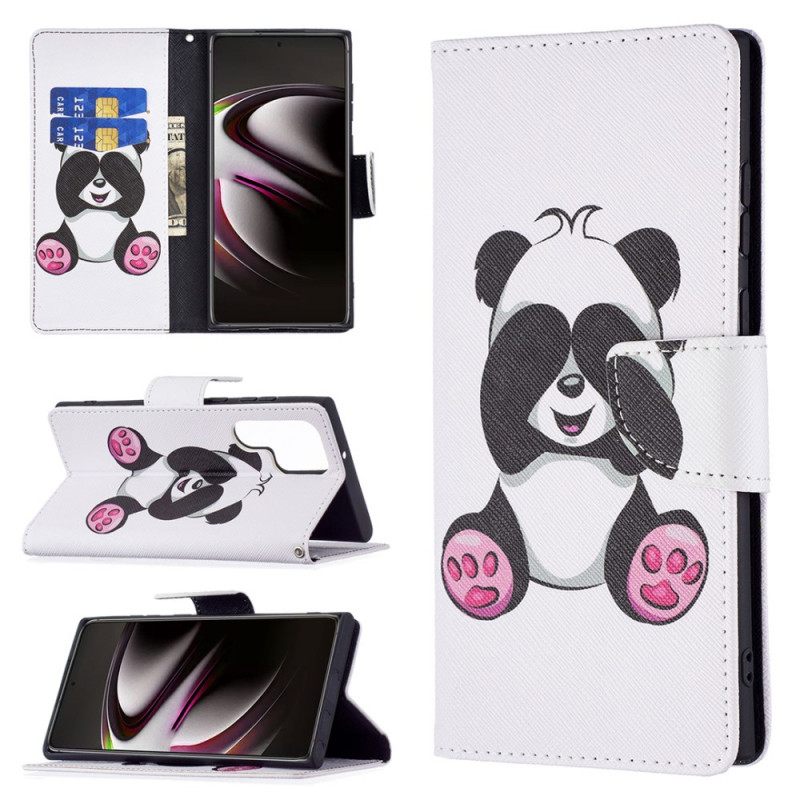 Flip Case Samsung Galaxy S22 Ultra 5G Panda Hauskaa