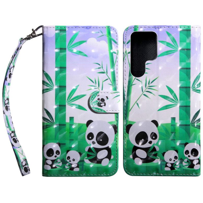 Flip Case Samsung Galaxy S22 Ultra 5G Panda Perhe