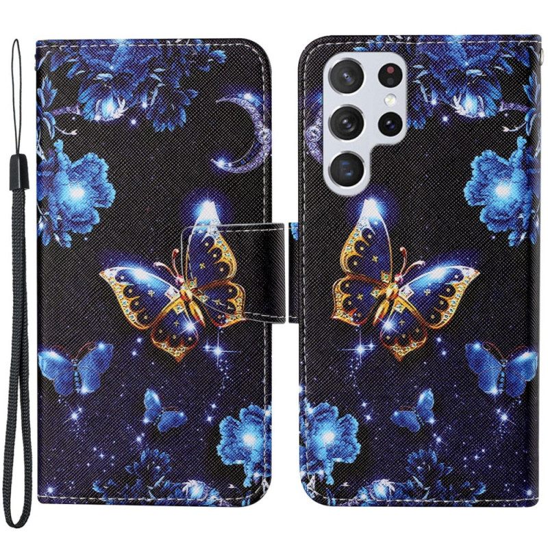 Flip Case Samsung Galaxy S22 Ultra 5G Suojaketju Kuori Precious Thong Butterflies