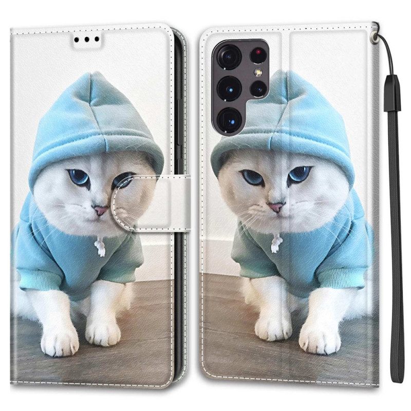 Flip Case Samsung Galaxy S22 Ultra 5G Suojaketju Kuori Thong Cats Fani