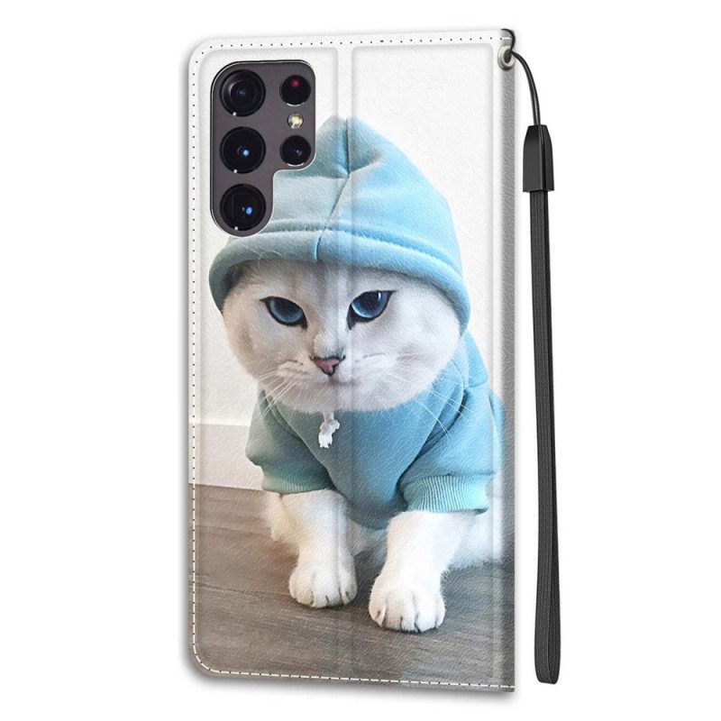 Flip Case Samsung Galaxy S22 Ultra 5G Suojaketju Kuori Thong Cats Fani