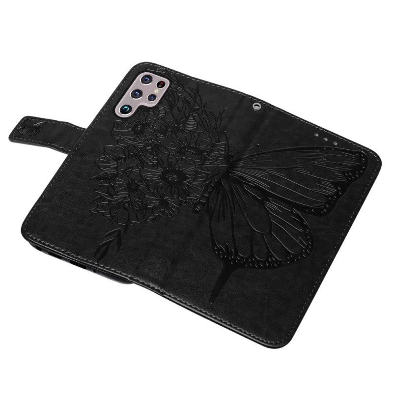 Kotelot Samsung Galaxy S22 Ultra 5G Butterfly Design Kaulanauhalla