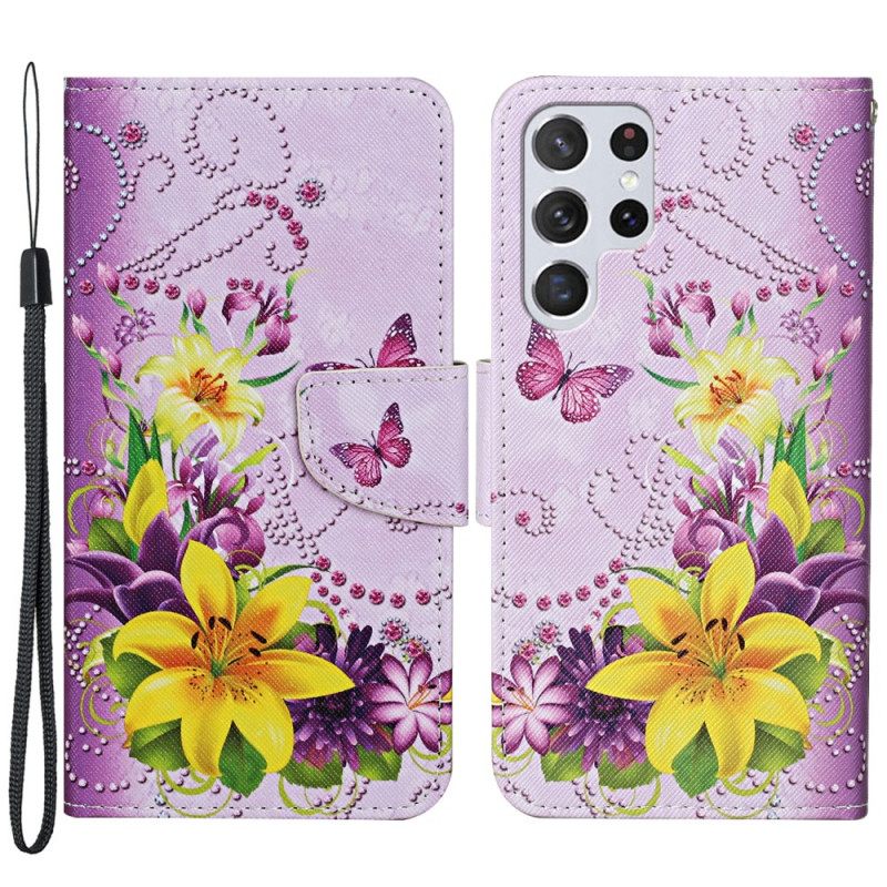 Kotelot Samsung Galaxy S22 Ultra 5G Masterful Flowers Hihnalla