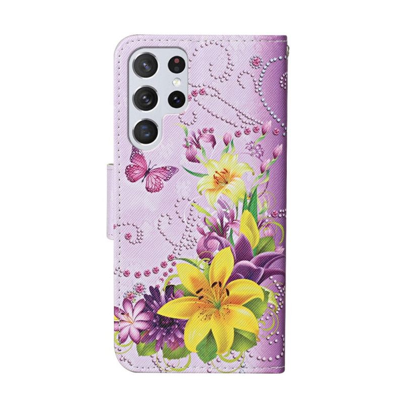 Kotelot Samsung Galaxy S22 Ultra 5G Masterful Flowers Hihnalla