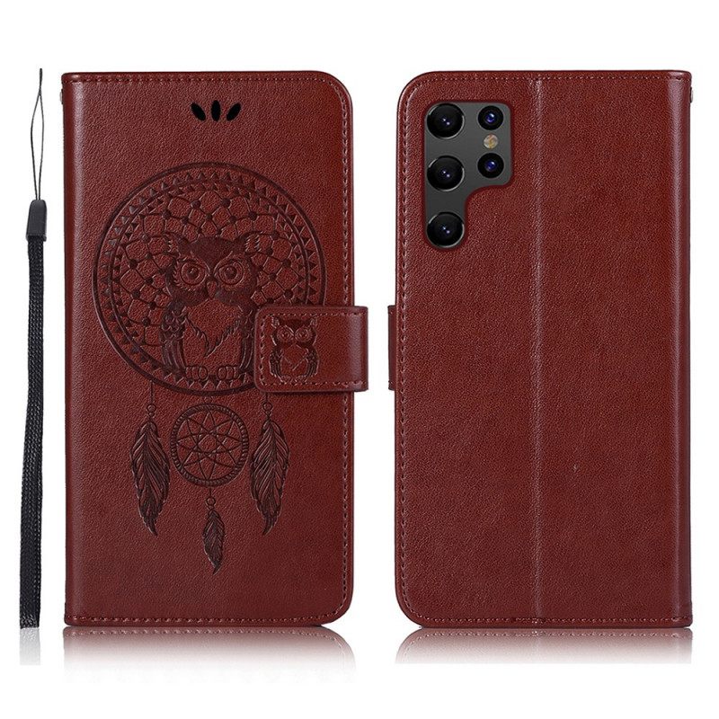 Kotelot Samsung Galaxy S22 Ultra 5G Nahkaefekti Dreamcatcher Pöllö