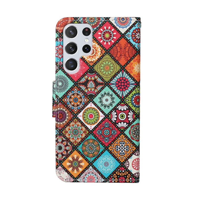 Kotelot Samsung Galaxy S22 Ultra 5G Patchwork Mandalas Kaulanauhalla