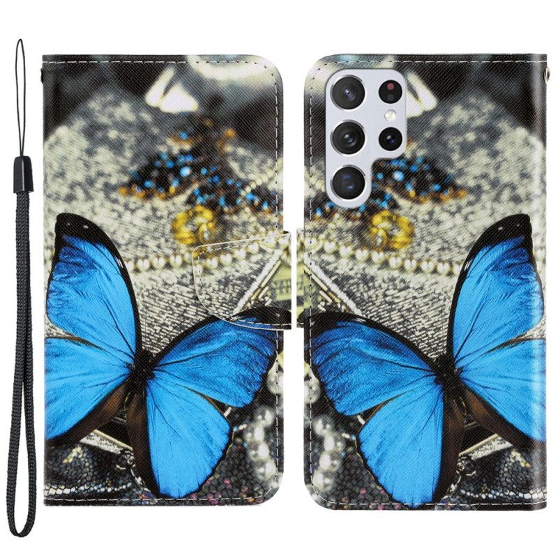 Kotelot Samsung Galaxy S22 Ultra 5G Suojaketju Kuori Butterfly Strap Muunnelmia