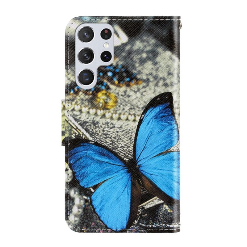 Kotelot Samsung Galaxy S22 Ultra 5G Suojaketju Kuori Butterfly Strap Muunnelmia