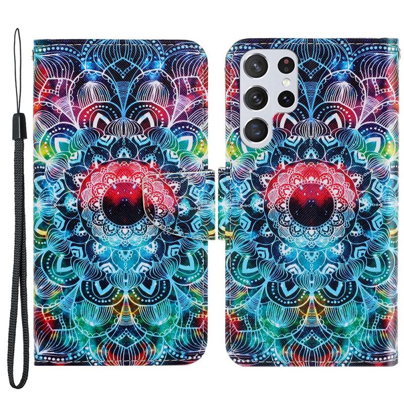 Kotelot Samsung Galaxy S22 Ultra 5G Suojaketju Kuori Flashy Mandala Hihnalla